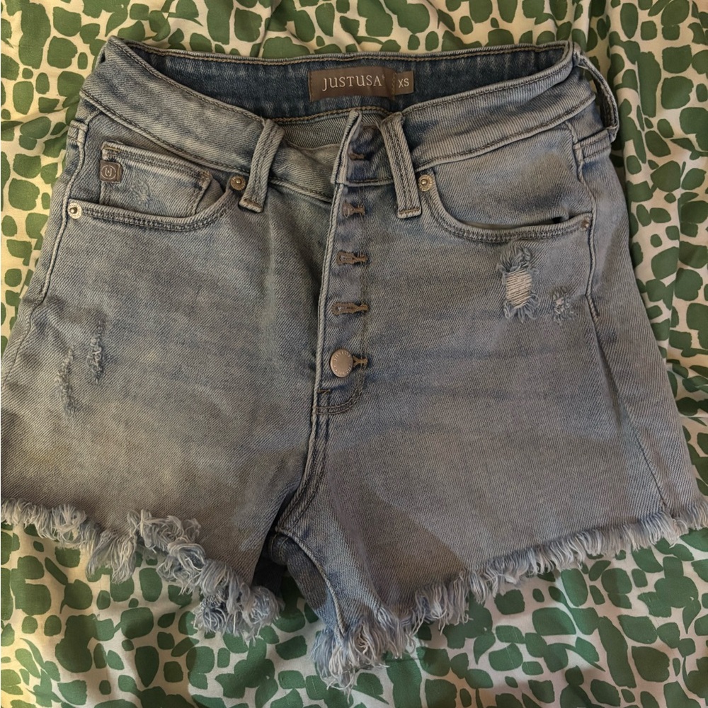 Brand New Just USA Women's Frayed Jean Shorts - Light Blue